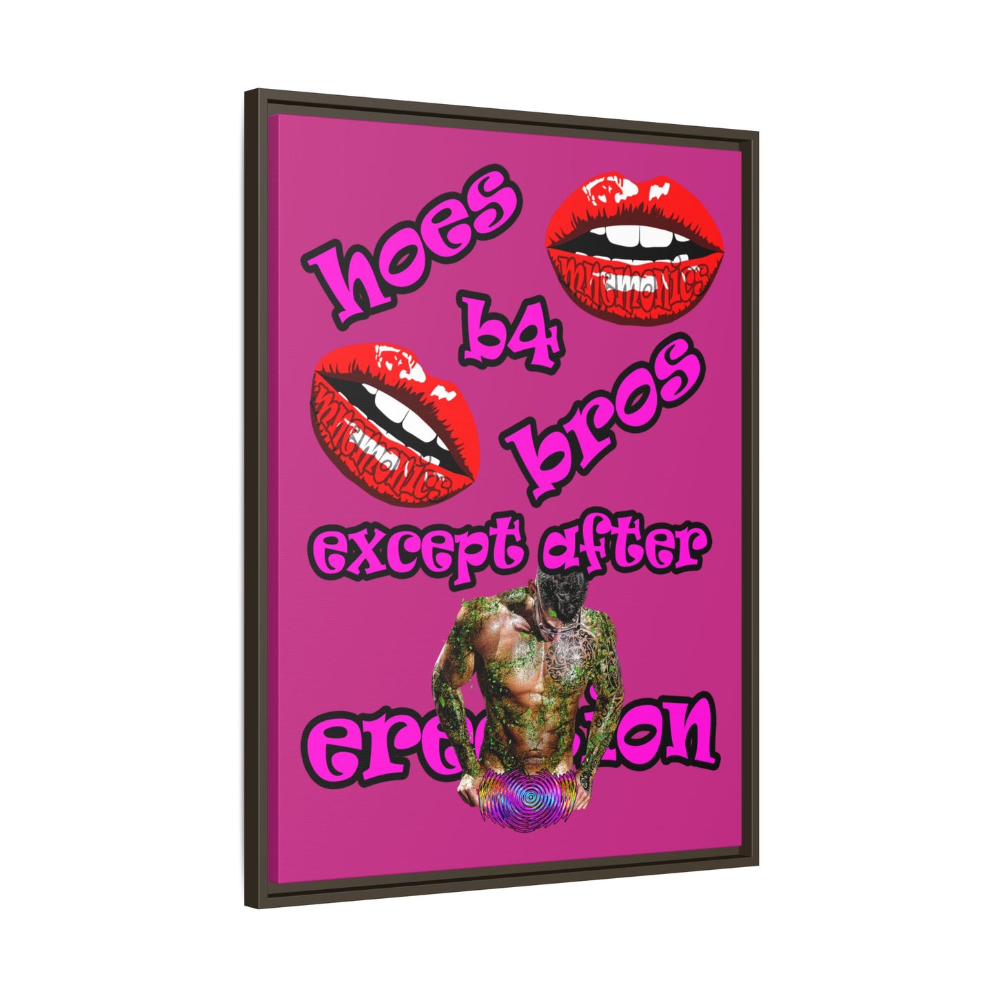 hoes b4 bros - framed canvas art (pink)