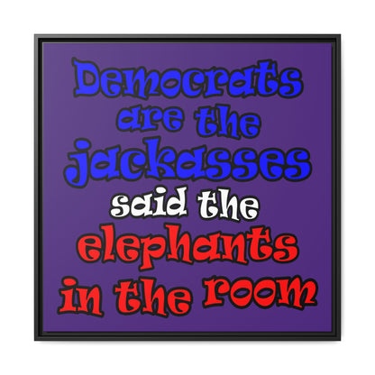 donkeys and elephants - framed canvas art (purple)