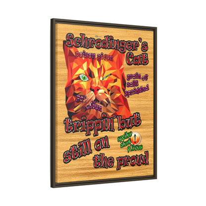 schrodinger's cat - framed canvas art (butterscotch wood finish)