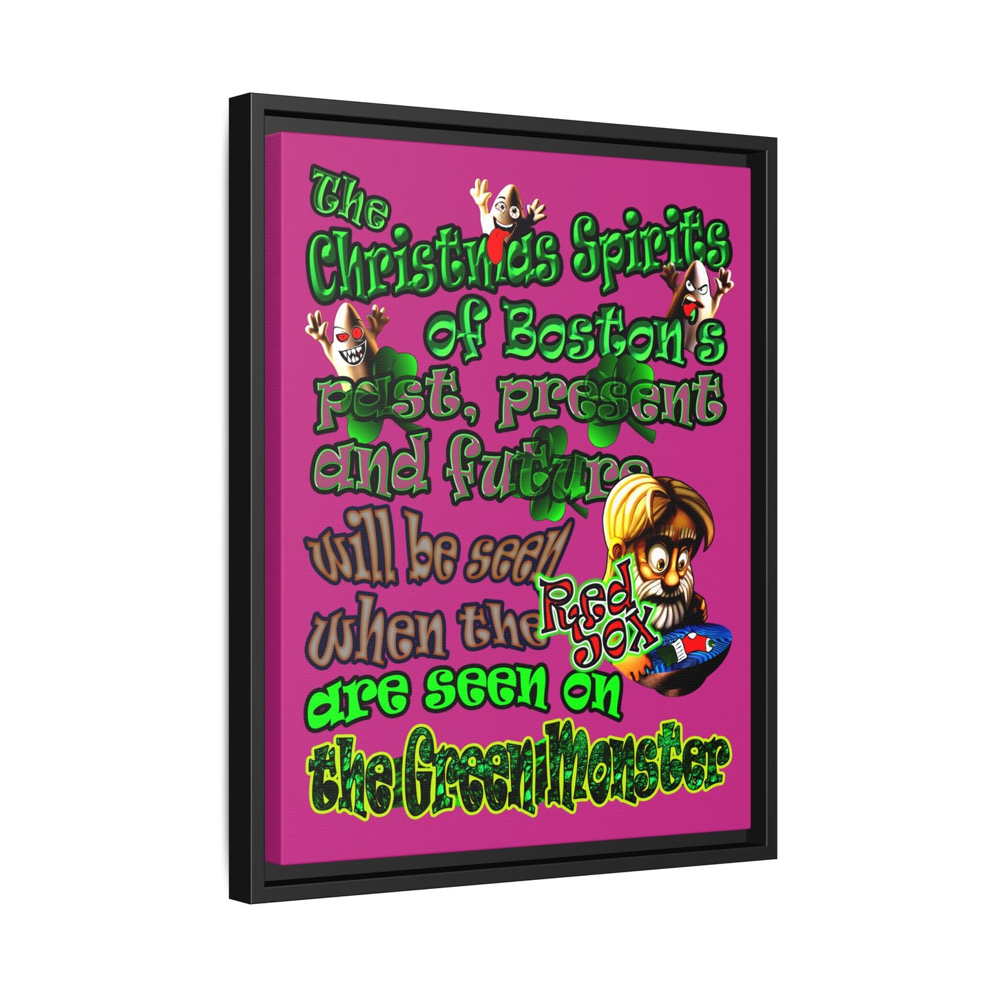 christmas spirits of boston - framed canvas art (pink)