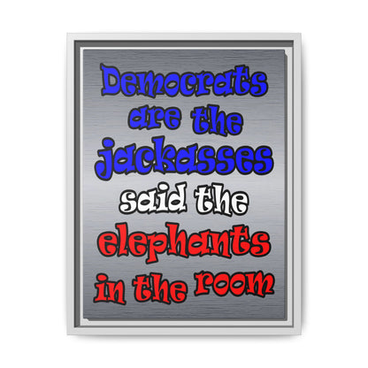 donkeys and elephants - framed canvas art (brushed nickel)