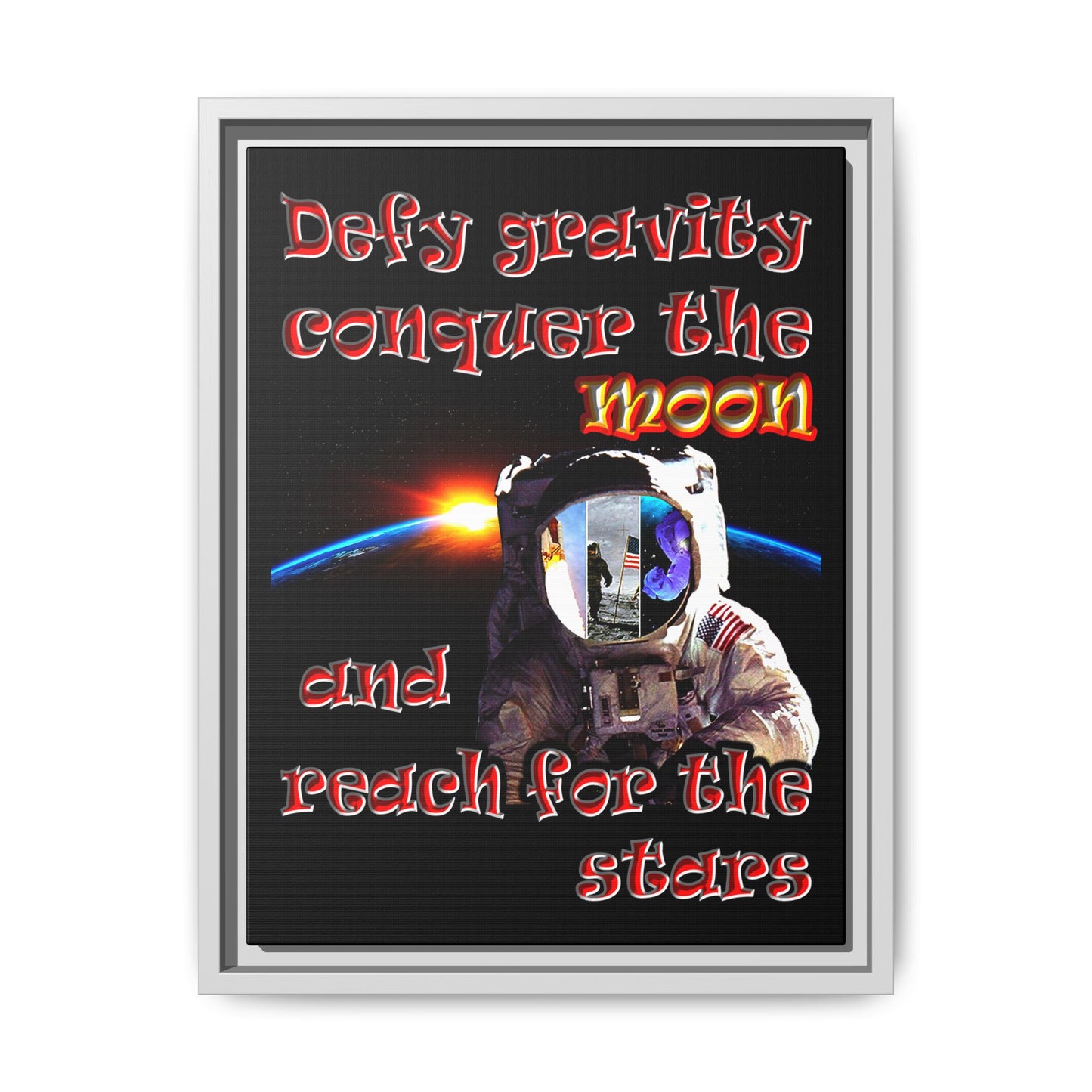 defy conquer reach - framed canvas art (black)