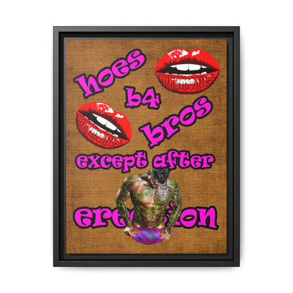 hoes b4 bros - framed canvas art (brown papyrus)