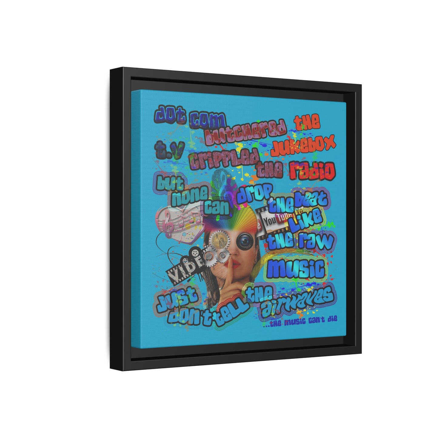 drop the beat - framed canvas art (turquoise)