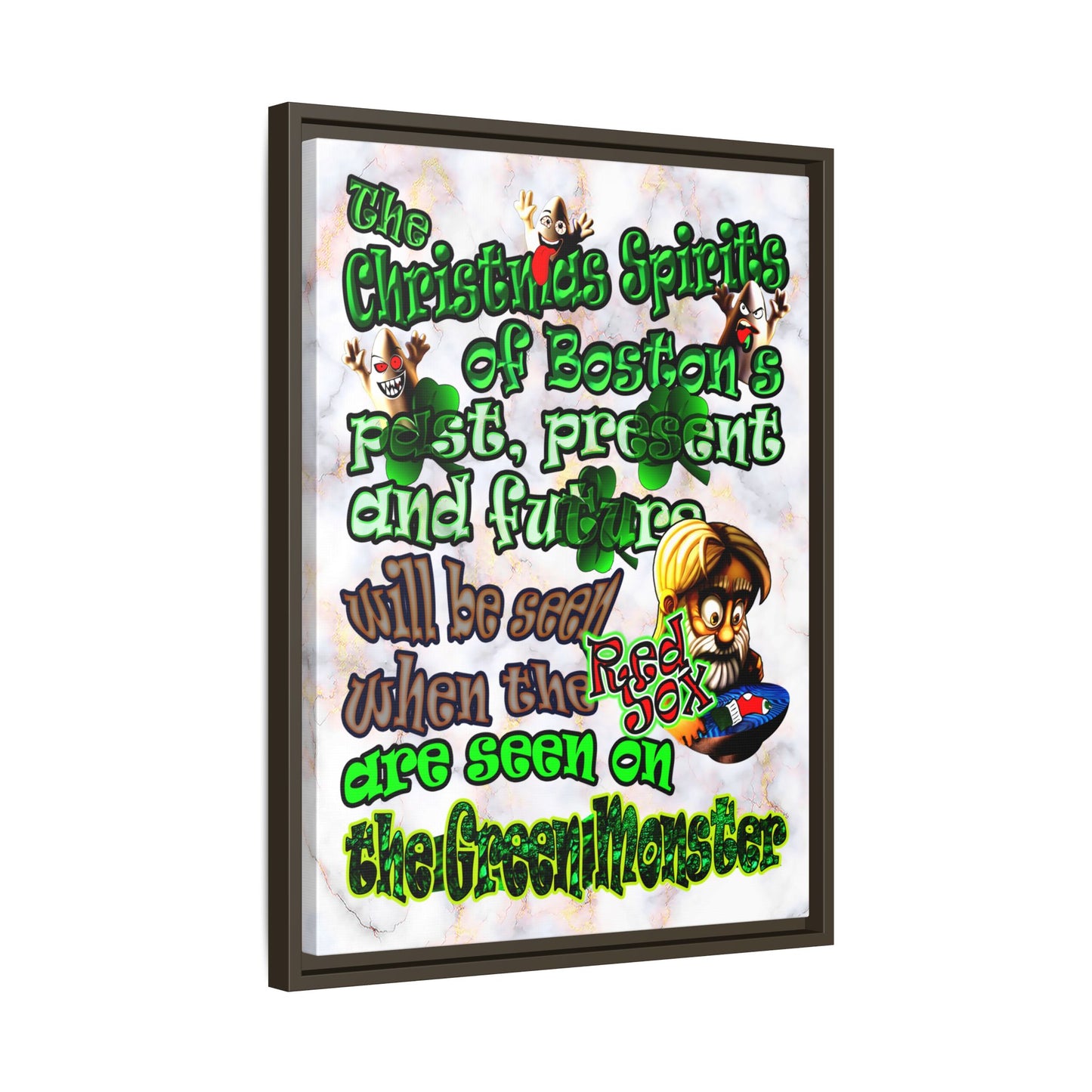 christmas spirits of boston - framed canvas art (white marble)