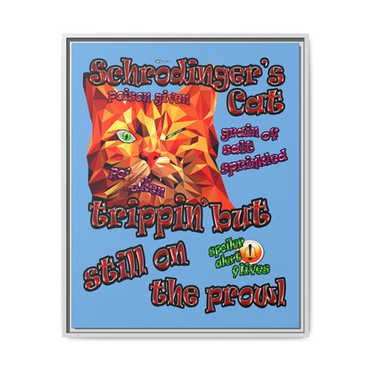 schrodinger's cat - framed canvas art (light blue)