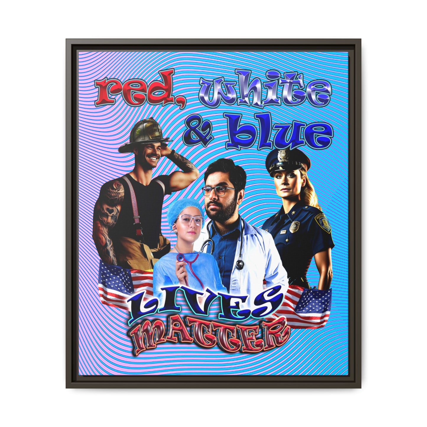 rw&b lives matter - framed canvas art (light blue-purple wave)