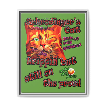 schrodinger's cat - framed canvas art (green)