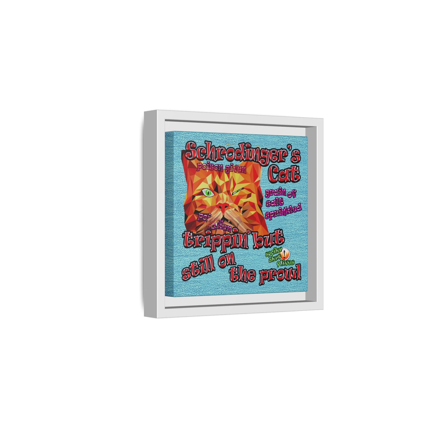 schrodinger's cat - framed canvas art (faded blue)
