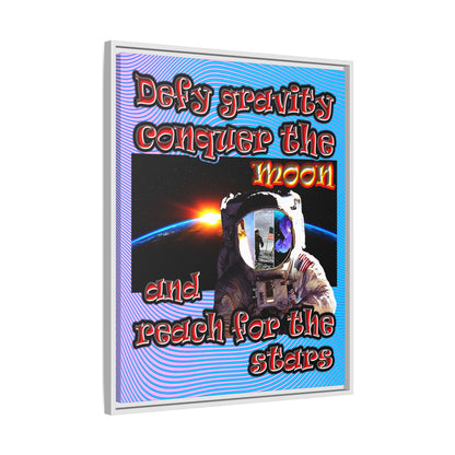 defy conquer reach - framed canvas art (light blue-purple wave)