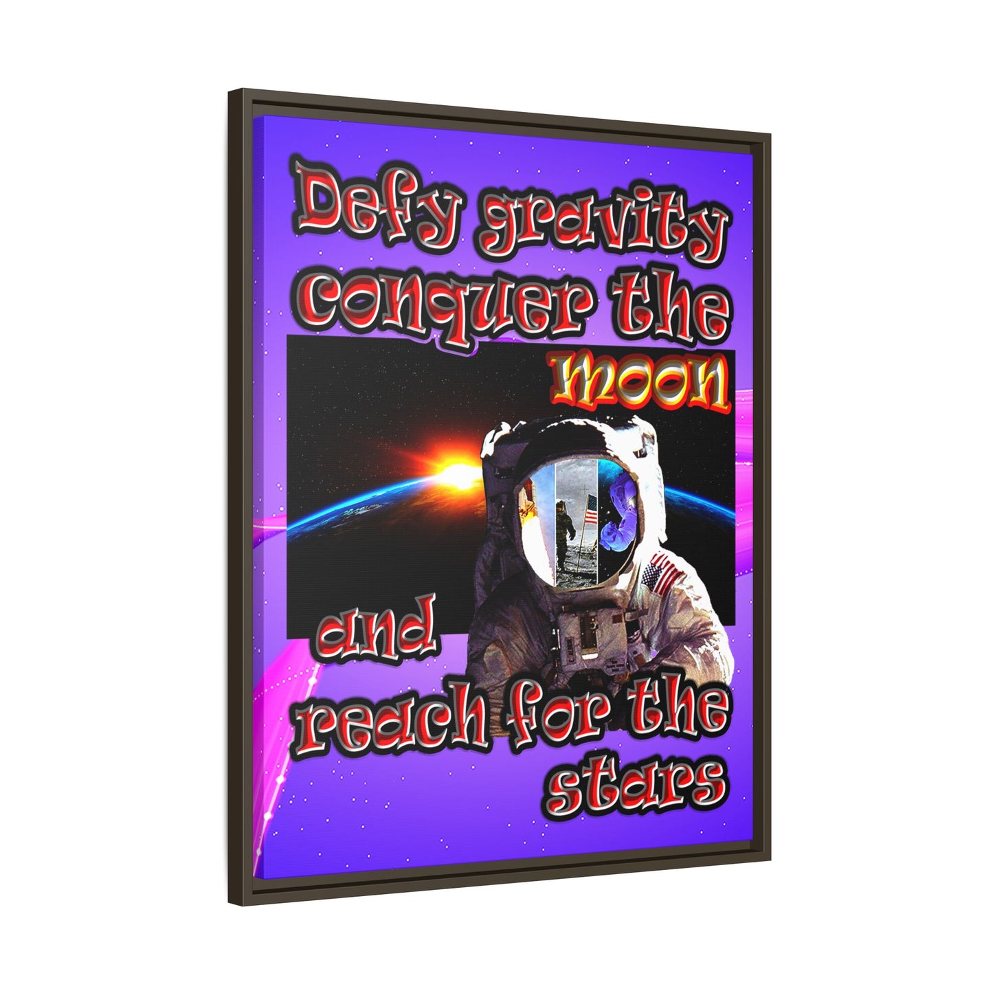 defy conquer reach - framed canvas art (purple-pink wave)