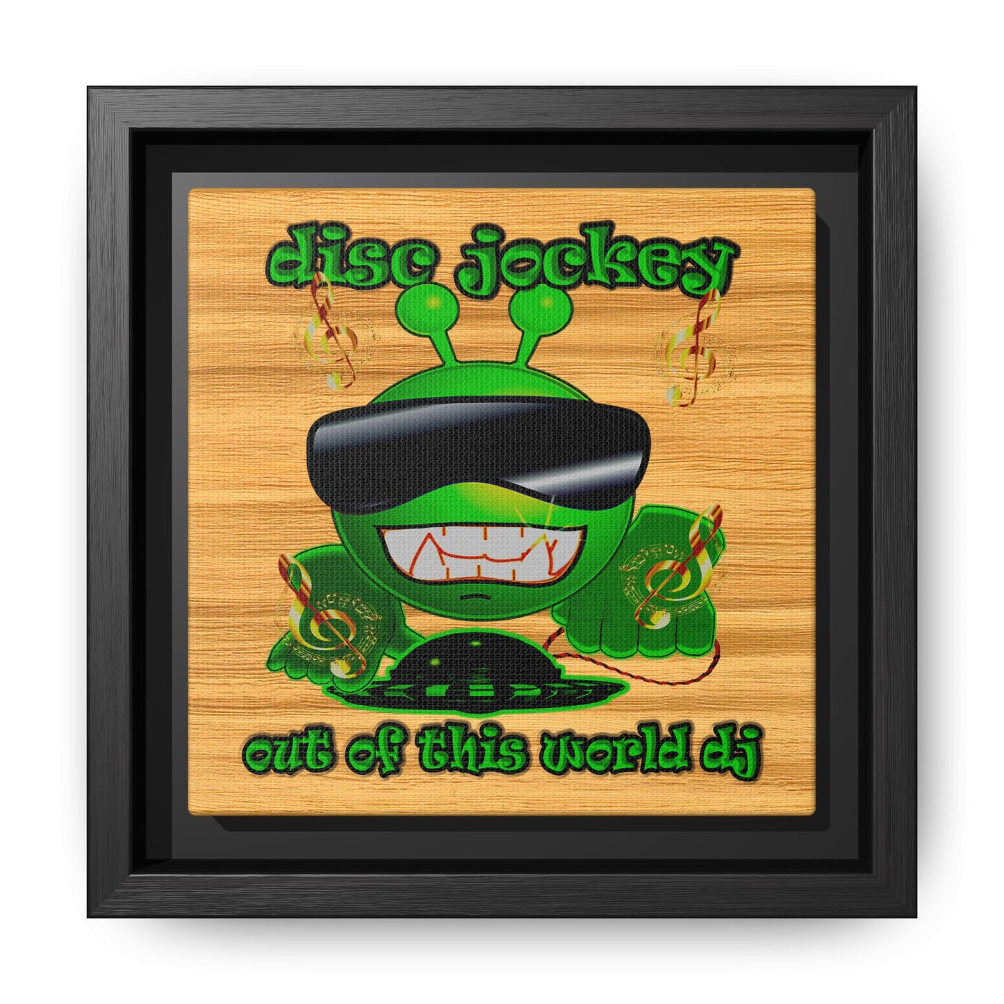 disc jockey - framed canvas art (butterscotch wood finish)