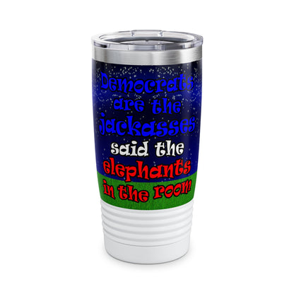donkeys and elephants - Ringneck Tumbler, 20oz ('snoops' background)