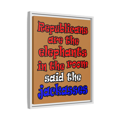 donkeys and elephants - framed canvas art (light brown)