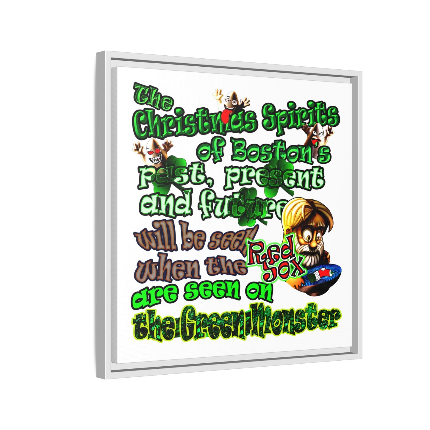 christmas spirits of boston - framed canvas art (white)