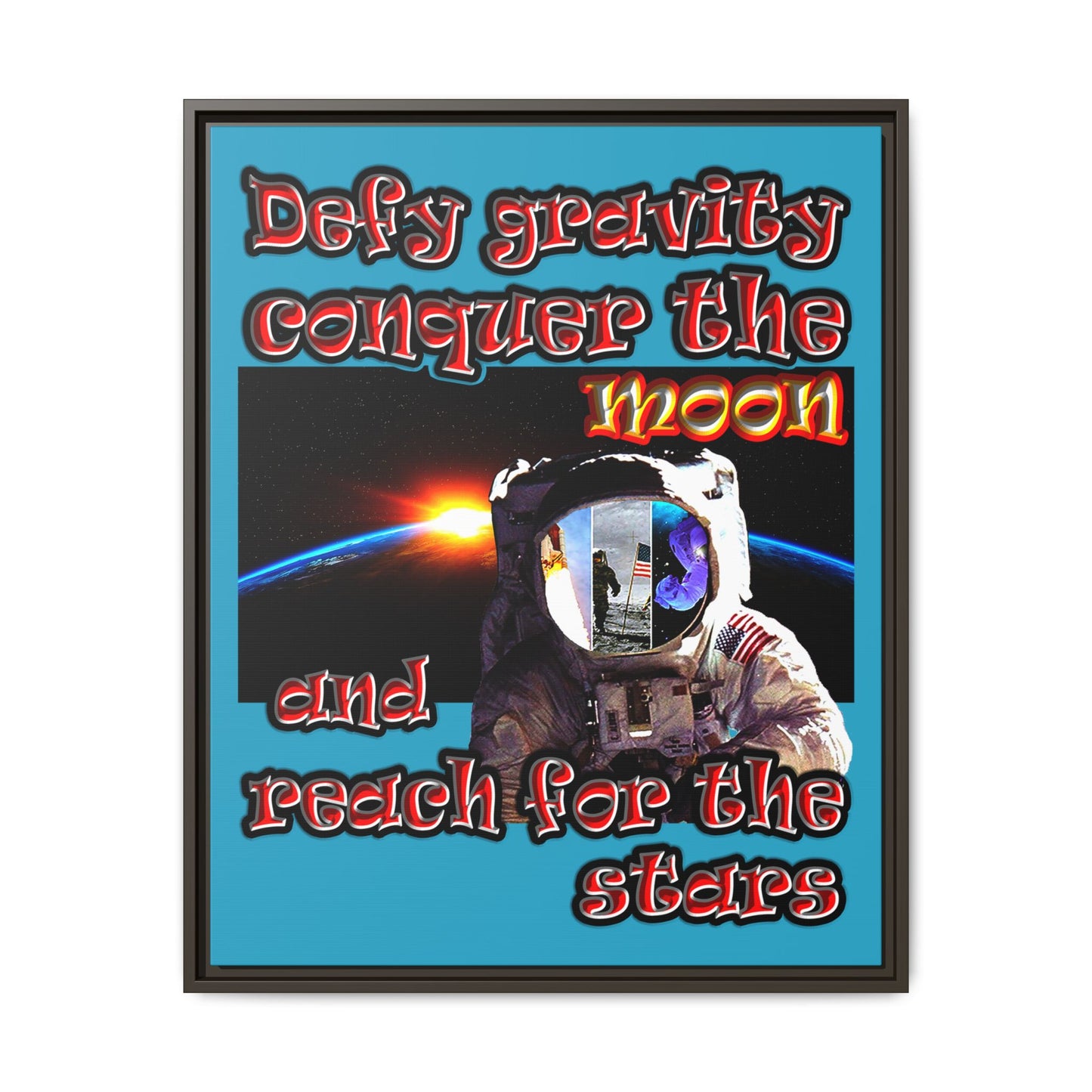 defy conquer reach - framed canvas art (turquoise)