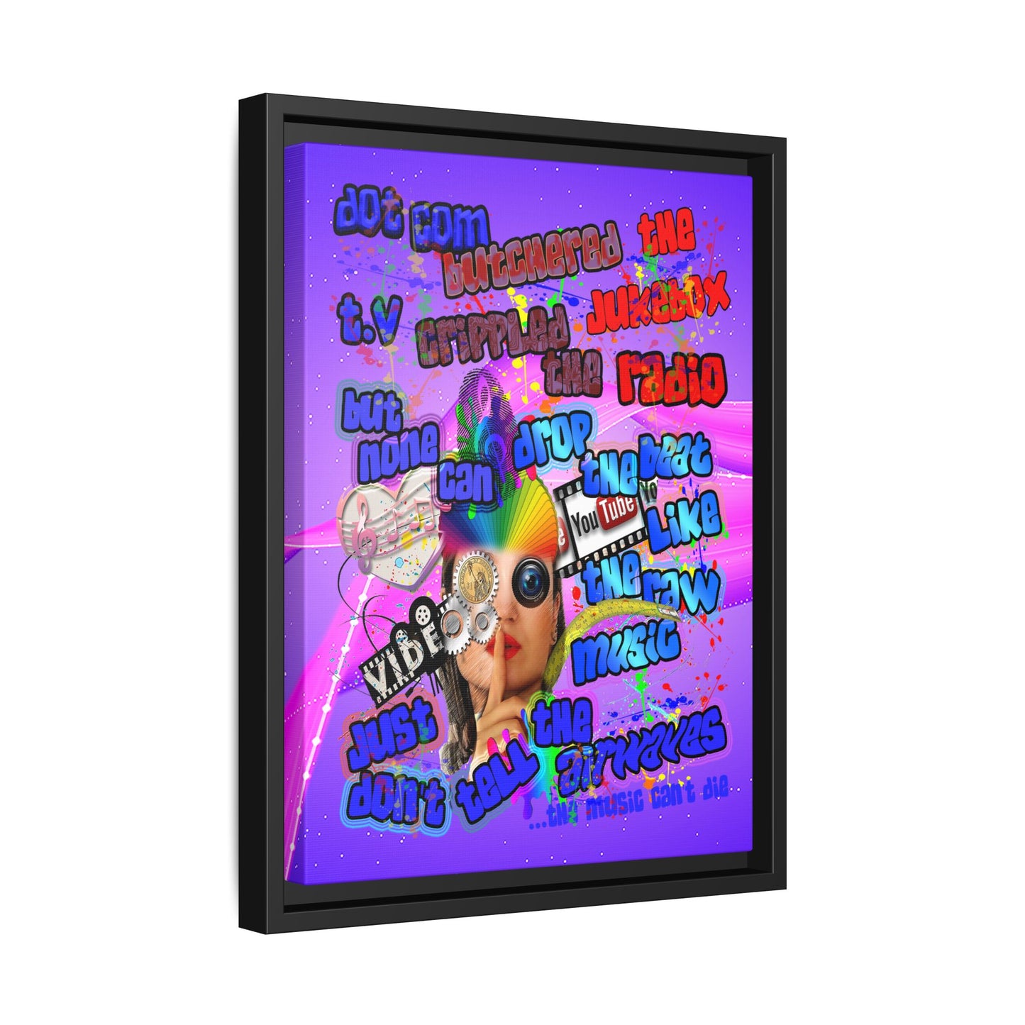 drop the beat - framed canvas art (purple-pink wave)