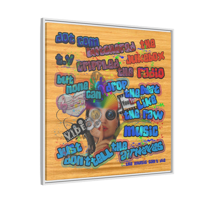 drop the beat - framed canvas art (butterscotch wood finish)