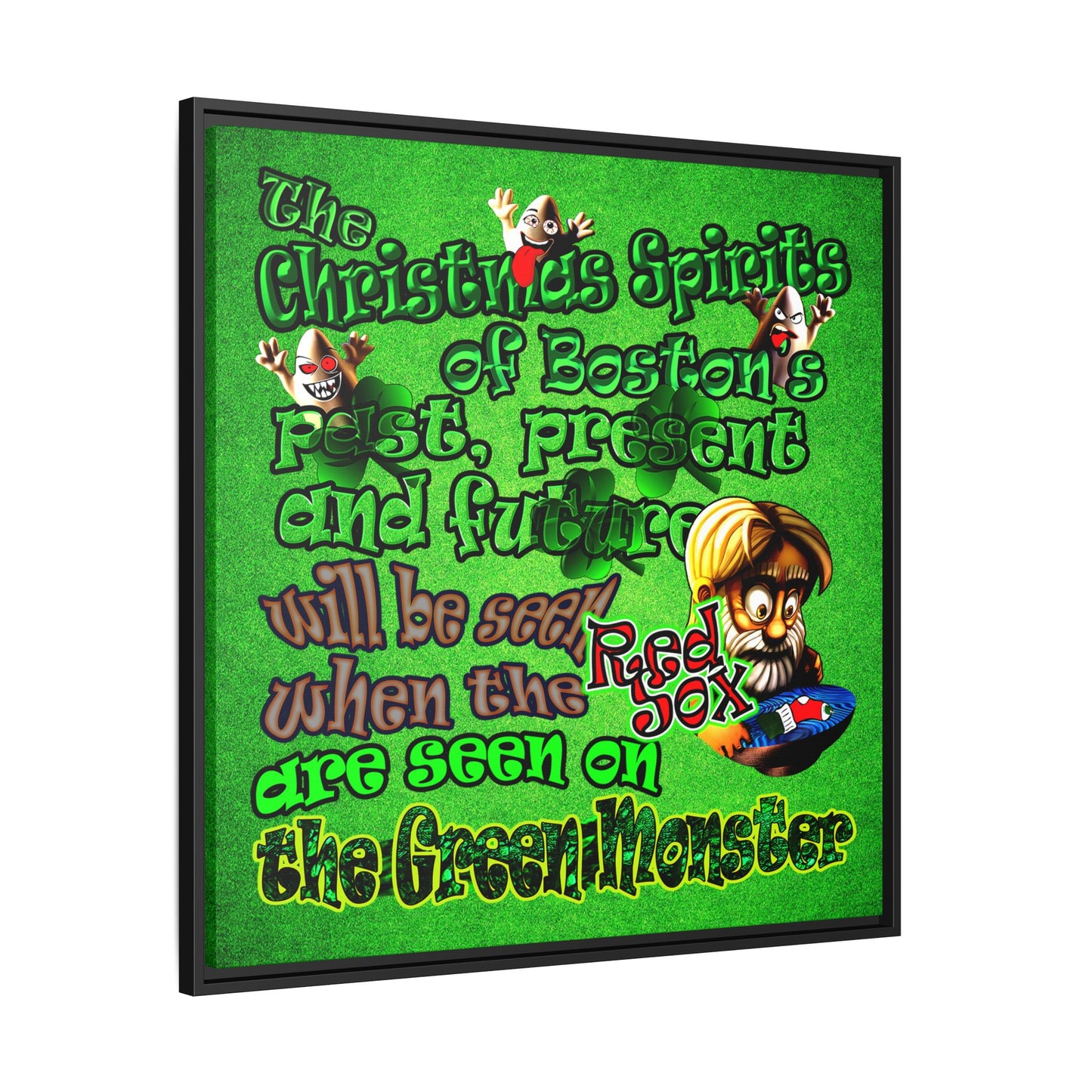 christmas spirits of boston - framed canvas art (green turf)