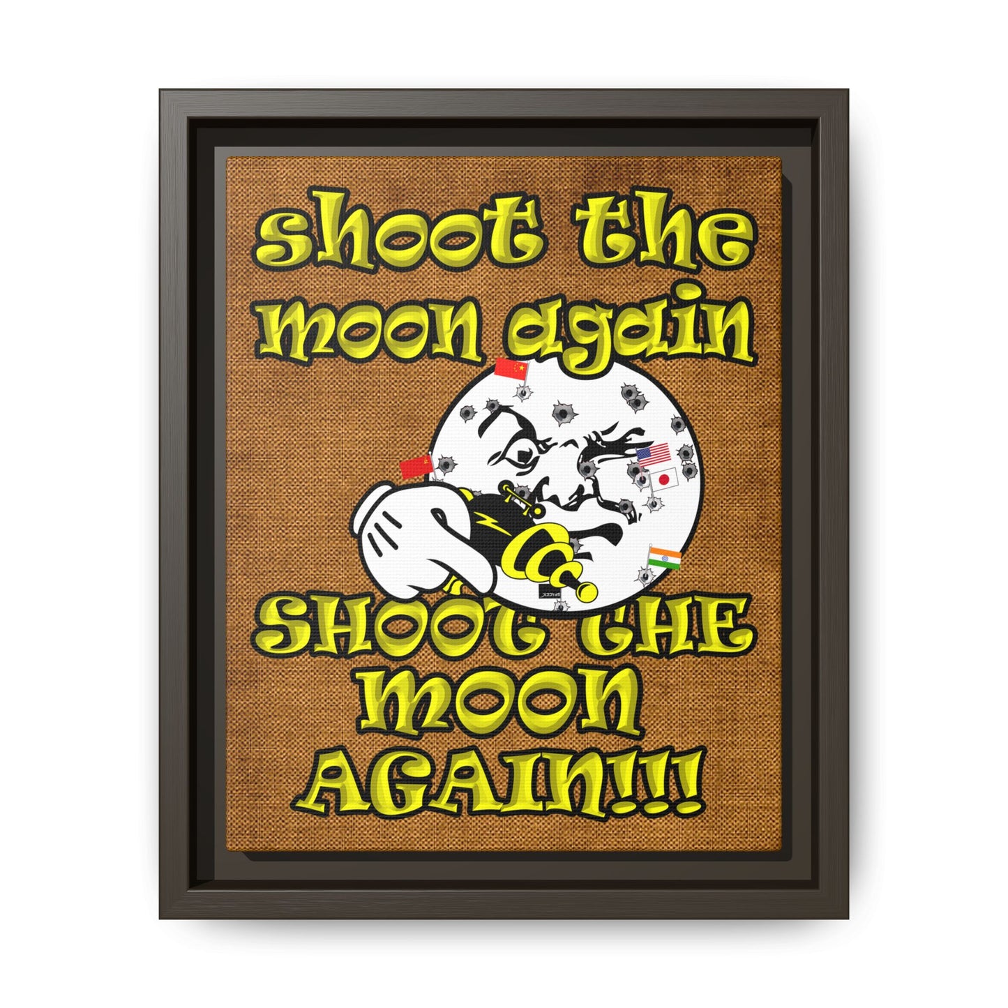 shoot the moon again - framed canvas art (brown papyrus)