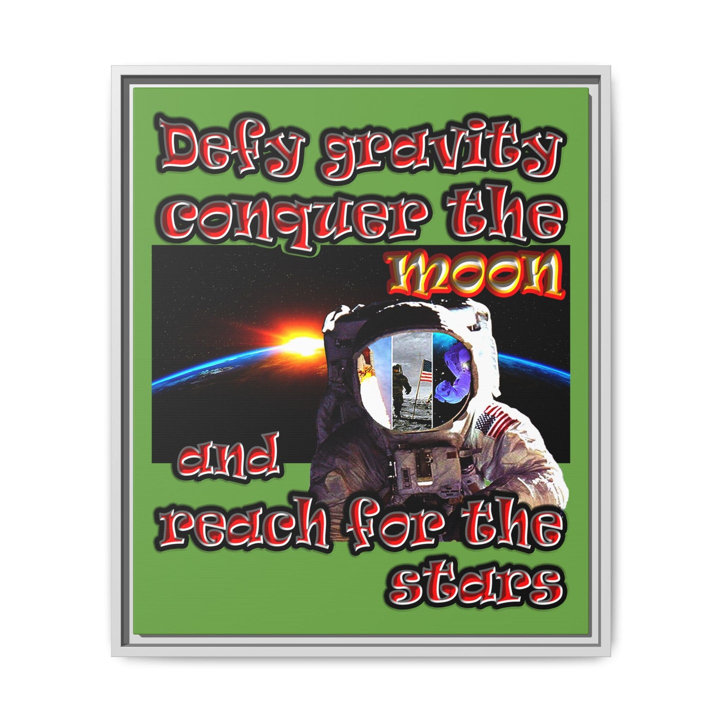 defy conquer reach - framed canvas art (green)