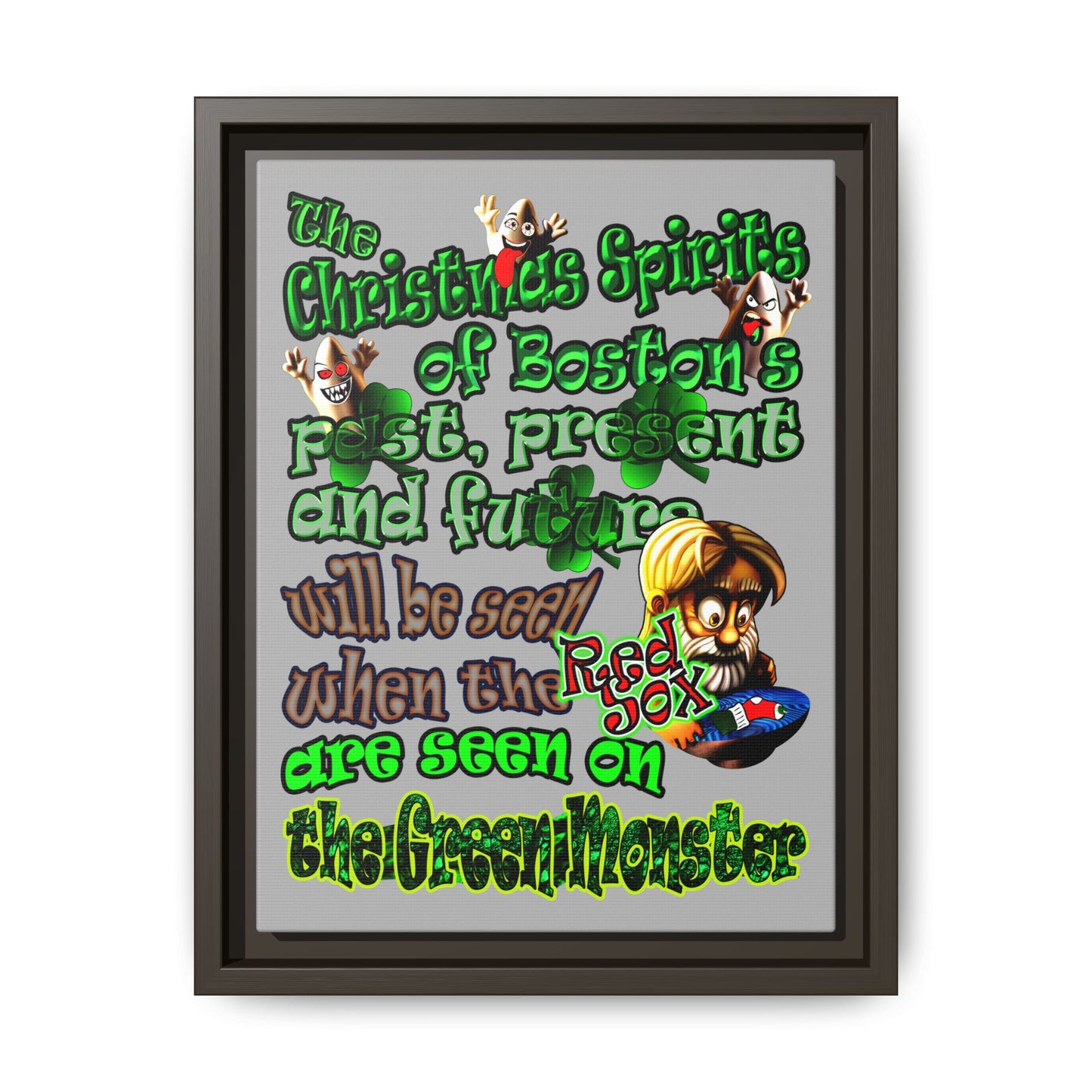 christmas spirits of boston - framed canvas art (light grey)