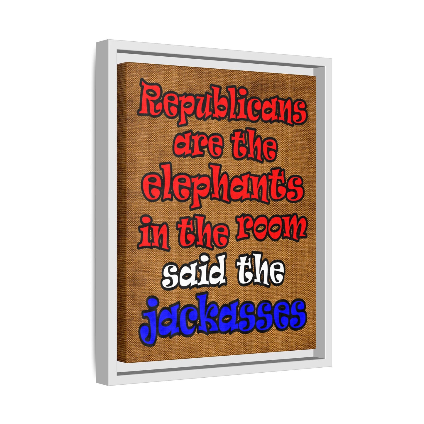 donkeys and elephants - framed canvas art (brown papyrus)