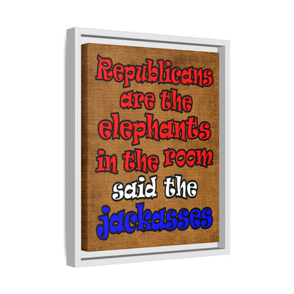 donkeys and elephants - framed canvas art (brown papyrus)