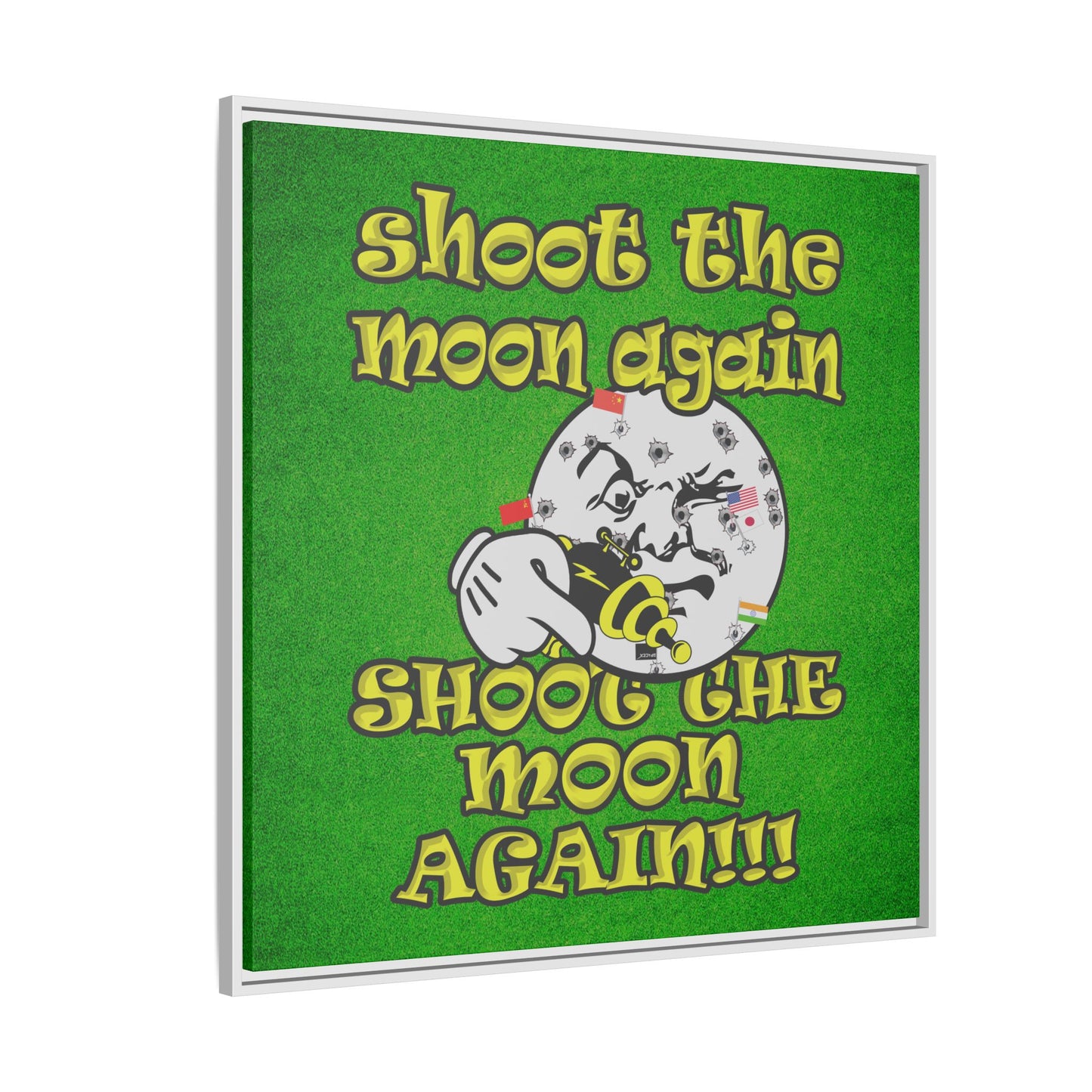 shoot the moon again - framed canvas art (green turf)