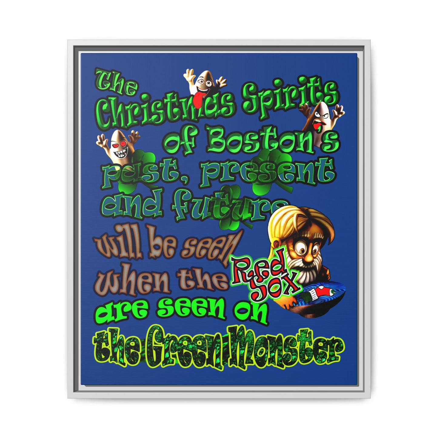 christmas spirits of boston - framed canvas art (dark blue)