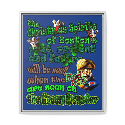 christmas spirits of boston - framed canvas art (dark blue)