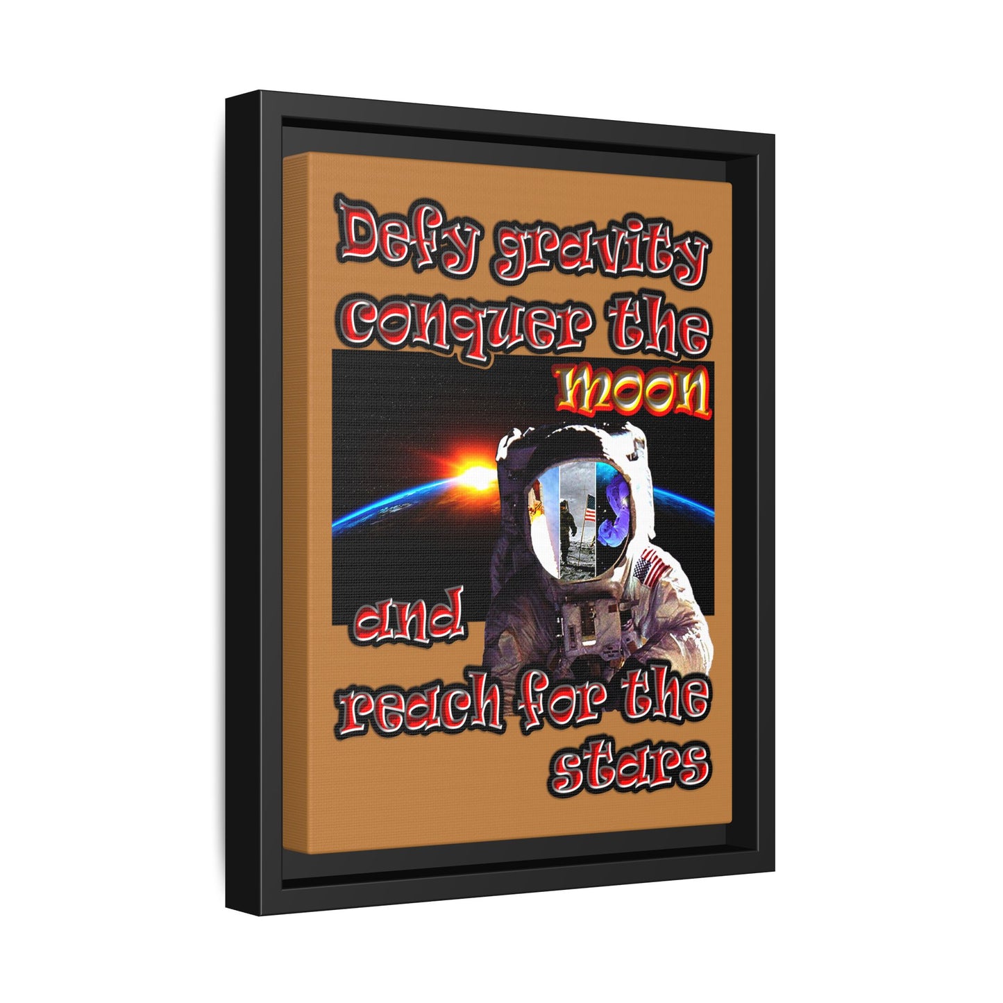 defy conquer reach - framed canvas art (light brown)