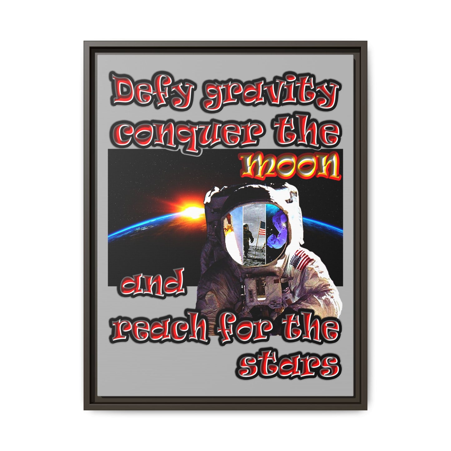 defy conquer reach - framed canvas art (light grey)