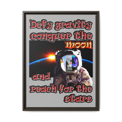 defy conquer reach - framed canvas art (light grey)