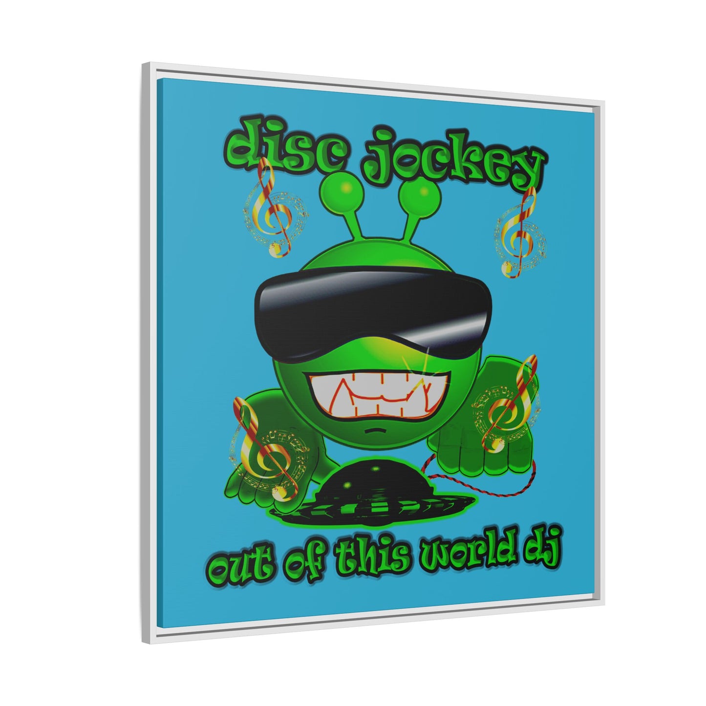 disc jockey - framed canvas art (turquoise)