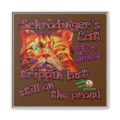 schrodinger's cat - framed canvas art (brown)