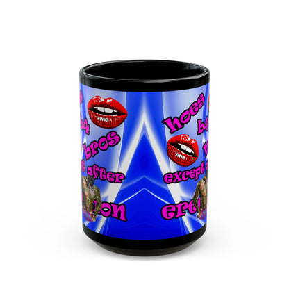 hoes b4 bros - Black Mug (blue-white wave)