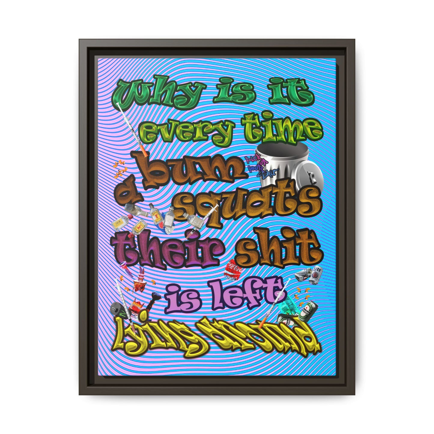 the bum's shit - framed canvas art (light blue-purple wave)
