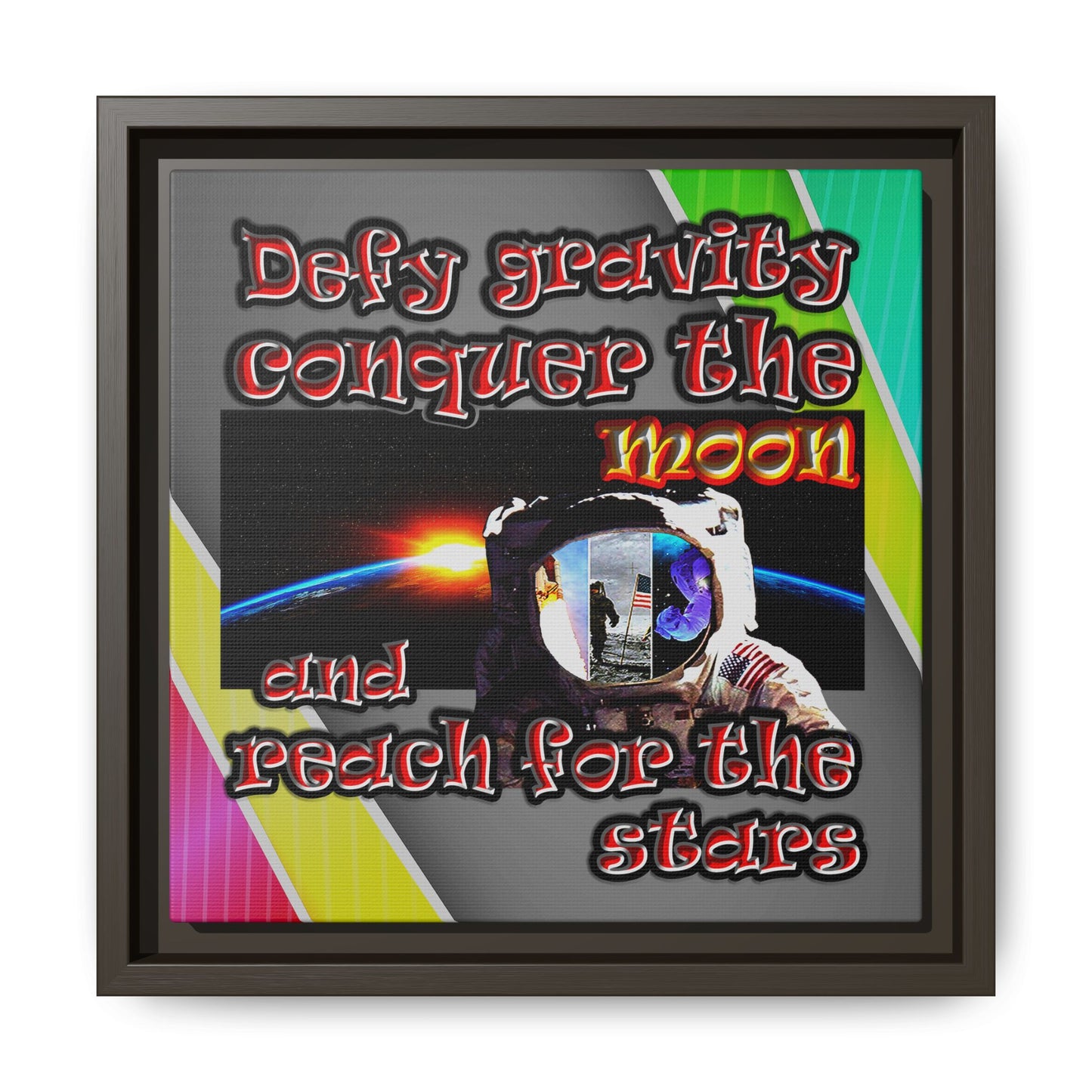 defy conquer reach - framed canvas art (rainbow split)