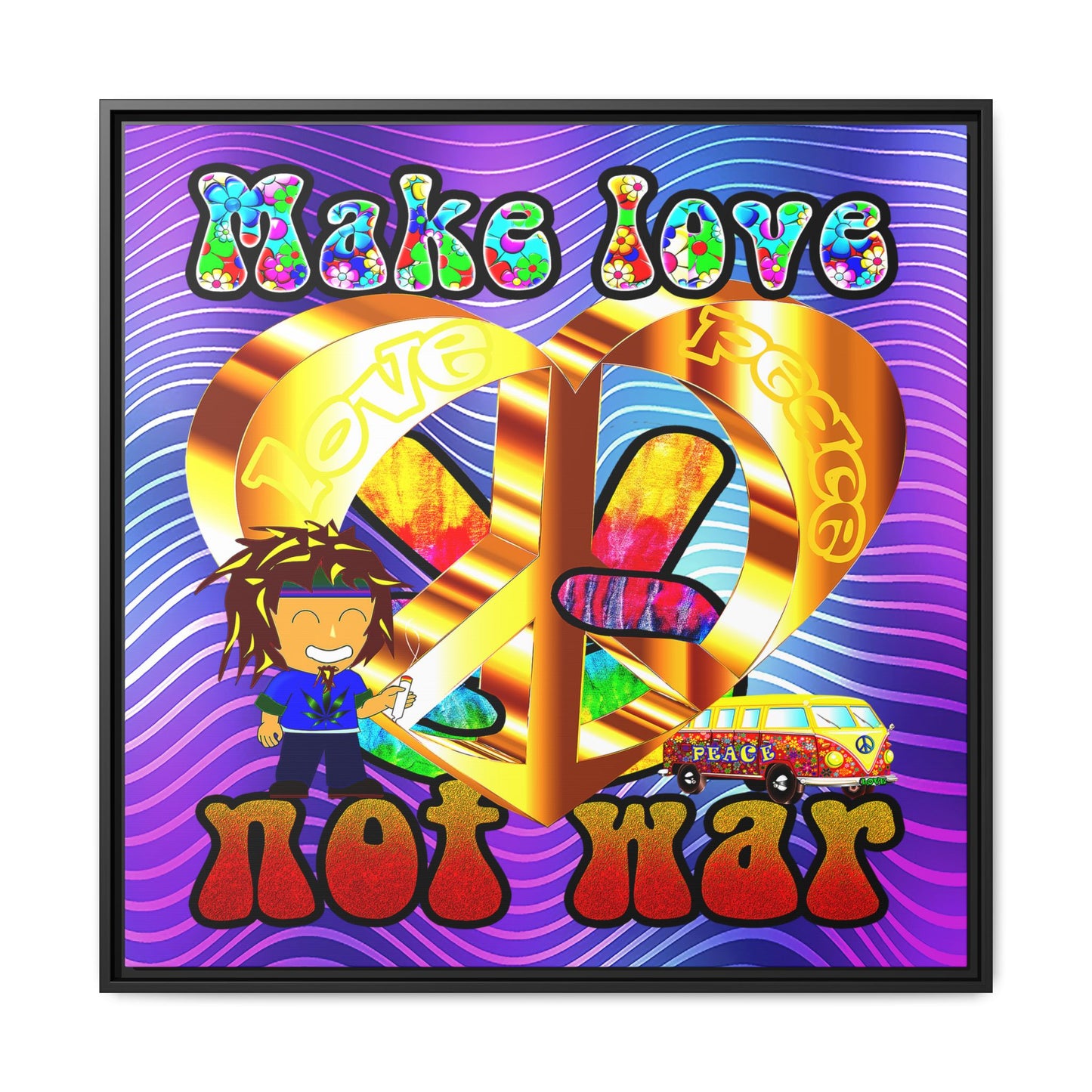 love peace - framed canvas art (purple wave)
