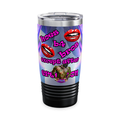 hoes b4 bros - Ringneck Tumbler, 20oz (grey-pink wave)