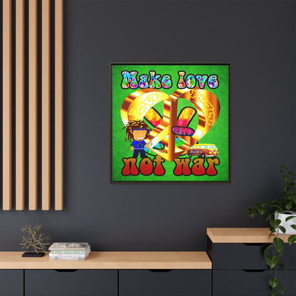 love peace - framed canvas art (green turf)