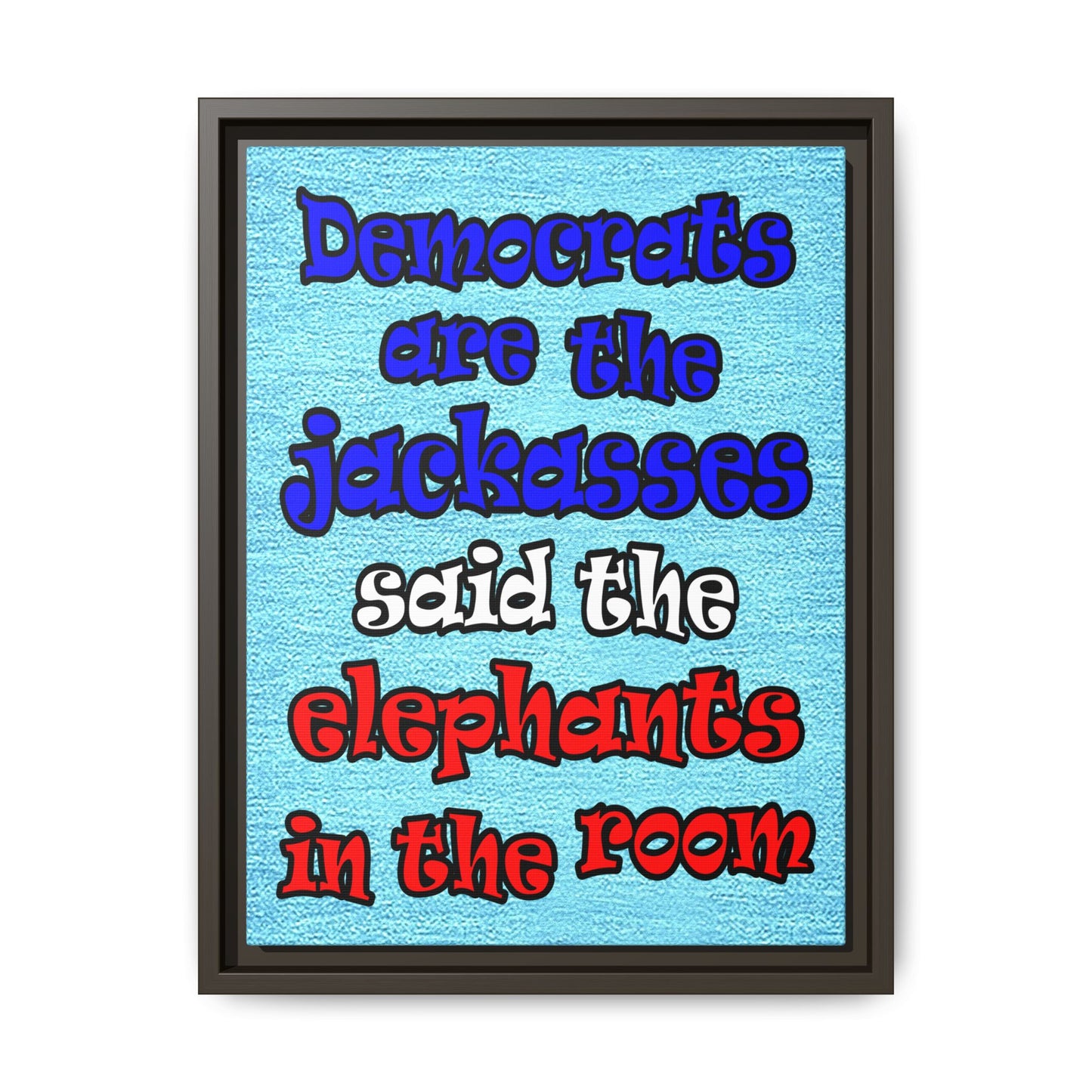 donkeys and elephants - framed canvas art (faded blue)
