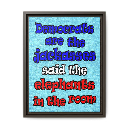 donkeys and elephants - framed canvas art (faded blue)