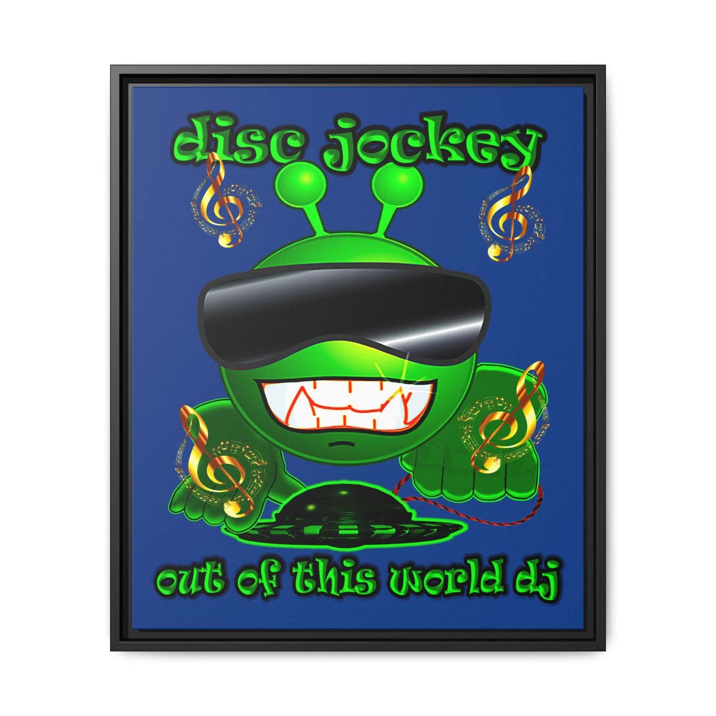 disc jockey - framed canvas art (dark blue)