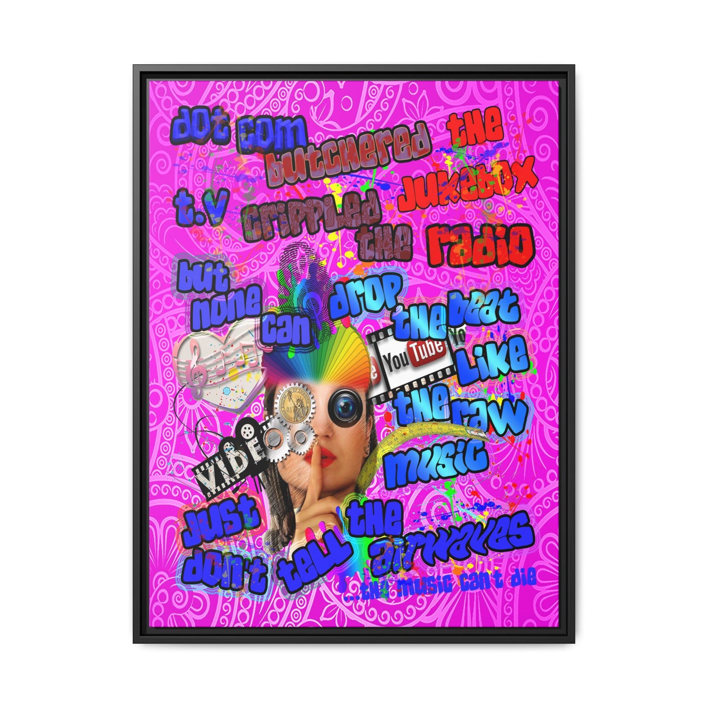 drop the beat - framed canvas art (pink swirl)