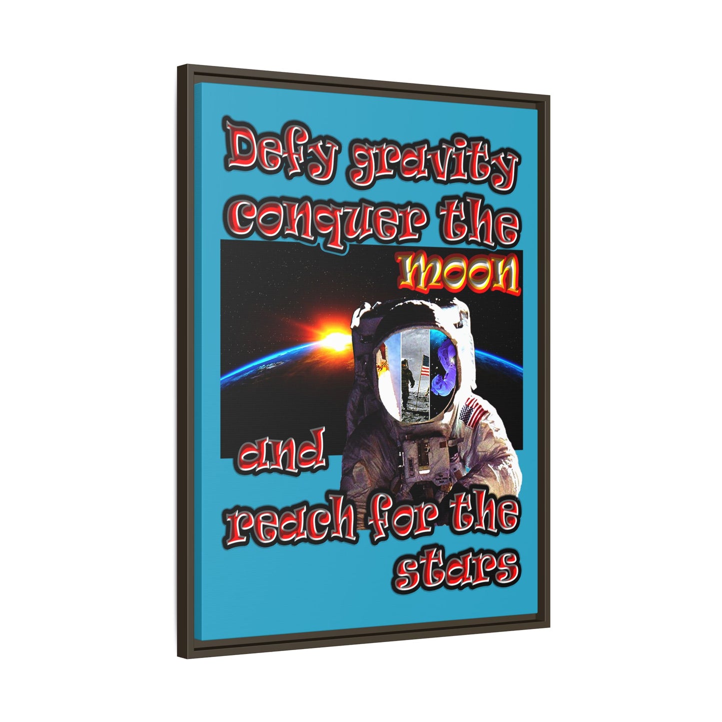 defy conquer reach - framed canvas art (turquoise)