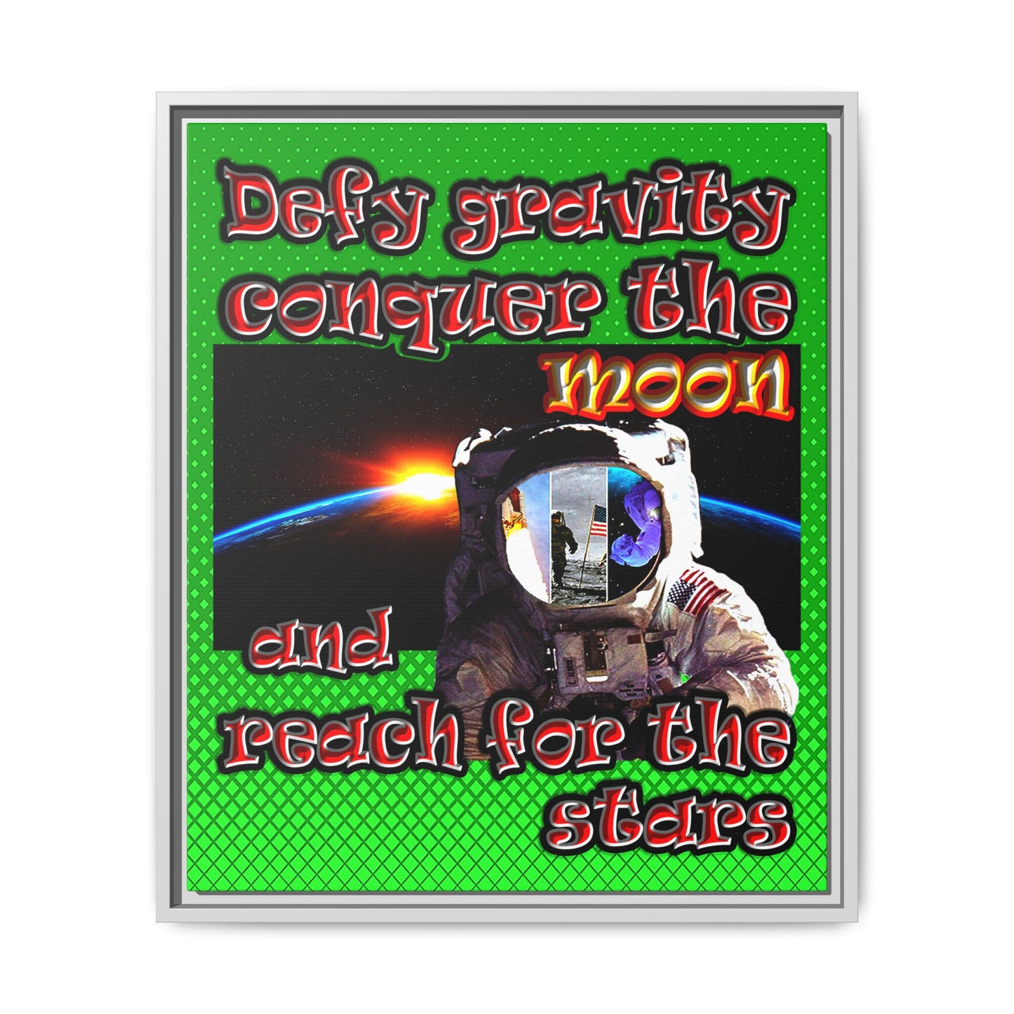 defy conquer reach - framed canvas art (logo green)