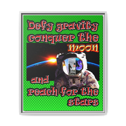 defy conquer reach - framed canvas art (logo green)
