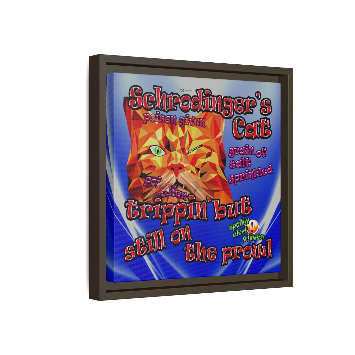 schrodinger's cat - framed canvas art (blue-white wave)